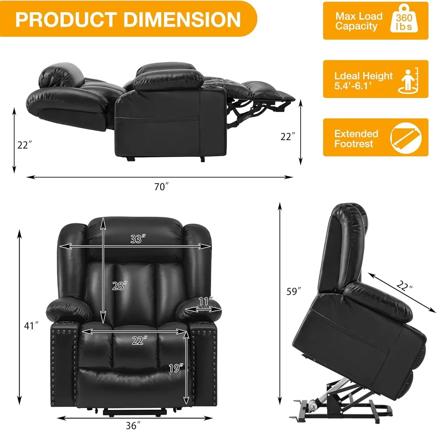 adjustable power lift recliner with heat