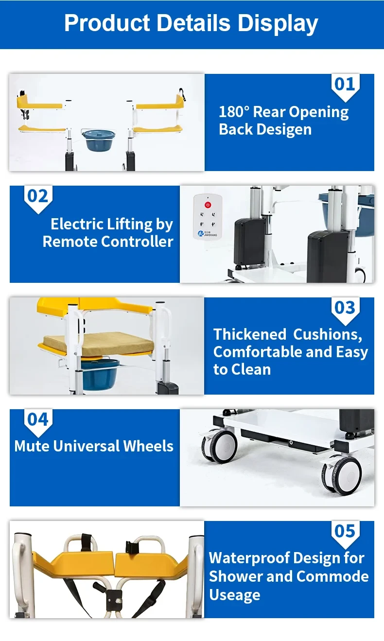 four wheel manual lifting commode chair for seniors