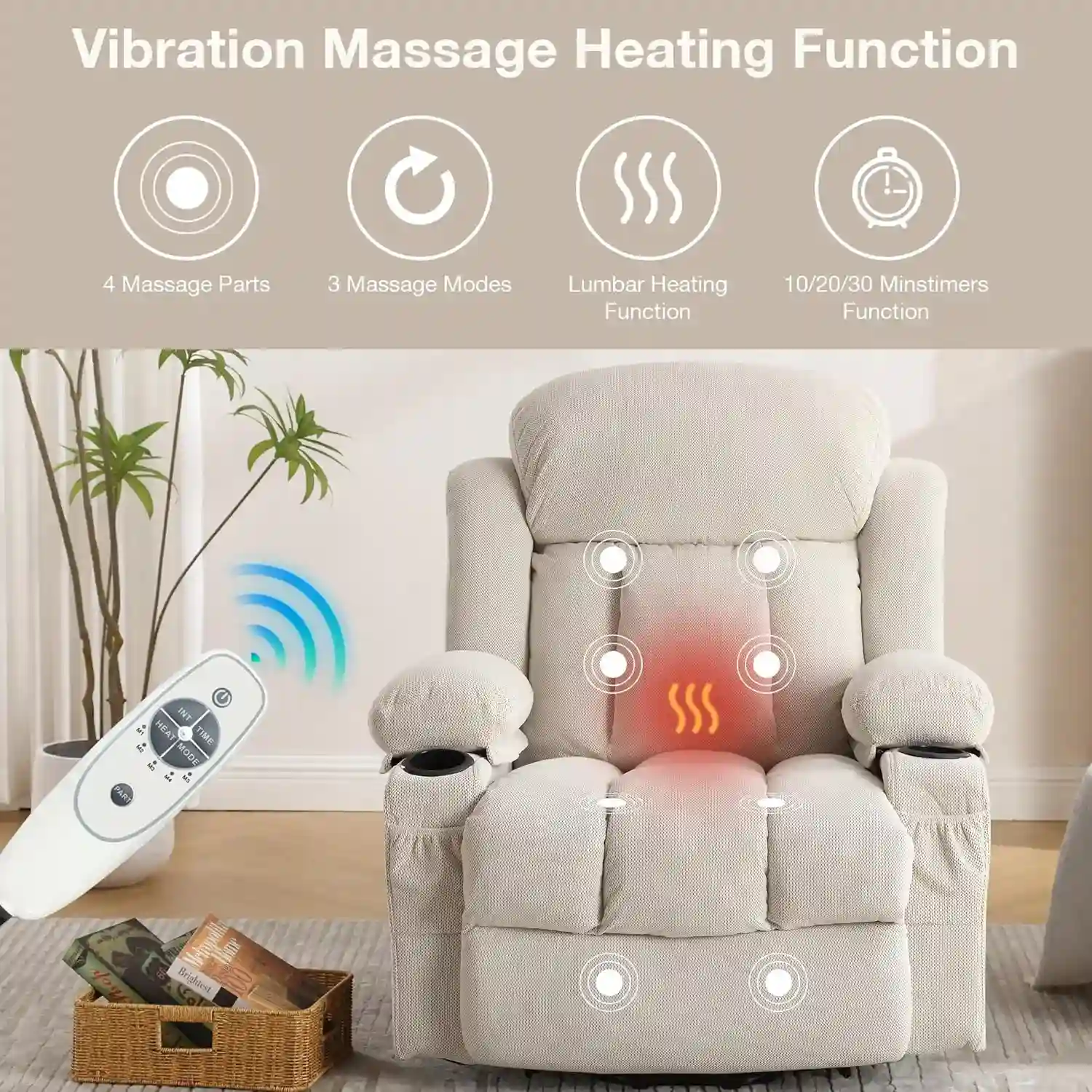 reclining lift chair with heat and massage options